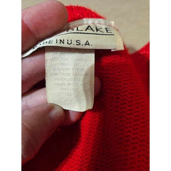 Vintage Carly Blake Red Sparkle Cardigan Top Button Down Knit Sweater XL - Picture 6 of 7
